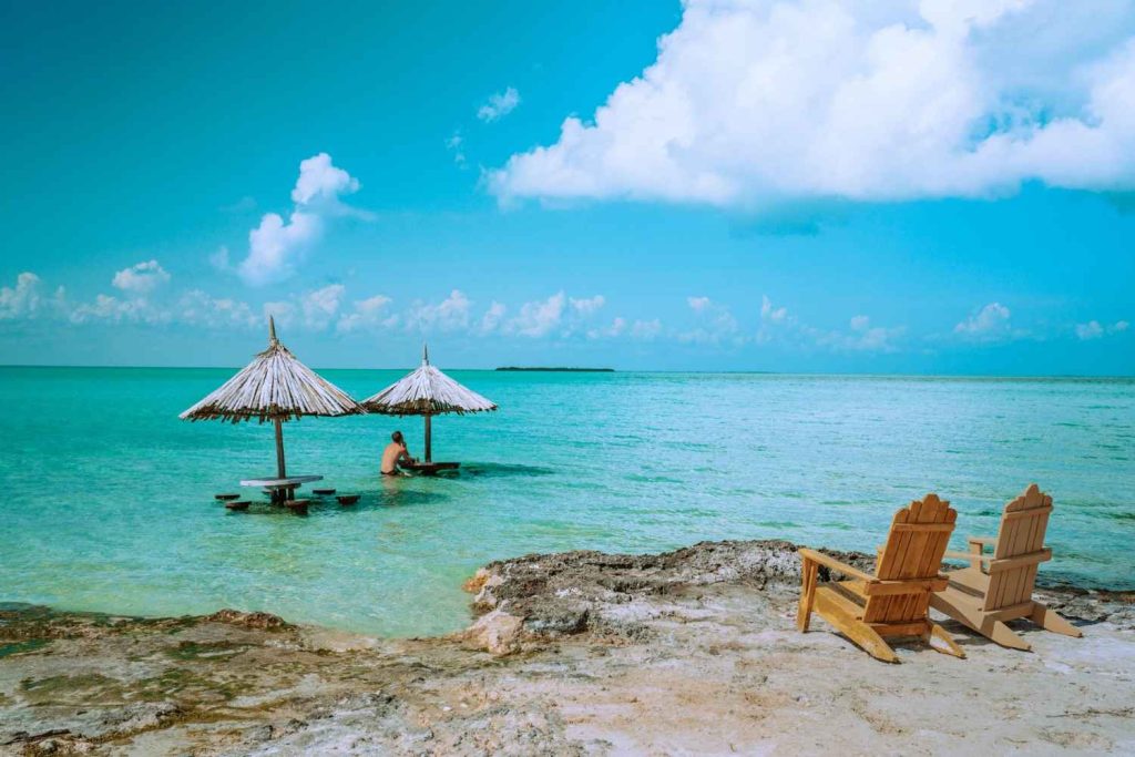 Beach chairs by the water
