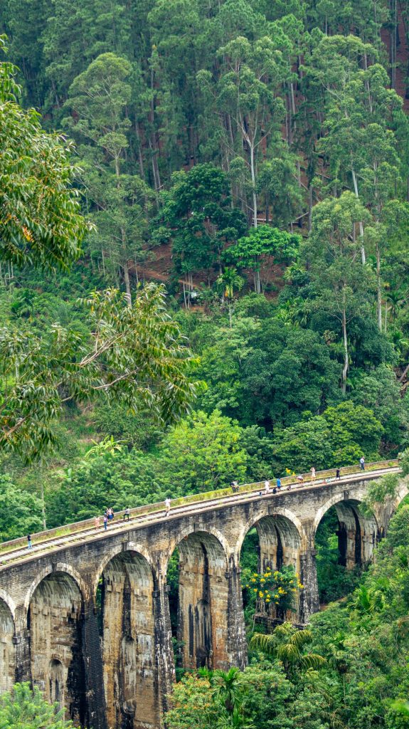 Nine arch bridge in sri lanka with lush green forest